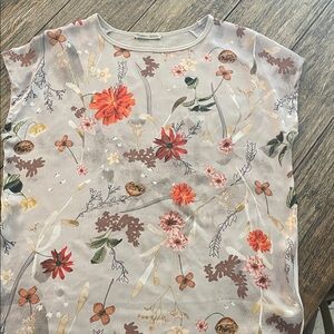 Zara Floral Print Blouse - Gray and Red